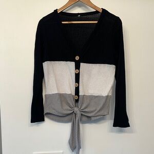 SHEIN Black, White, and Gray Tie-Front long sleeve